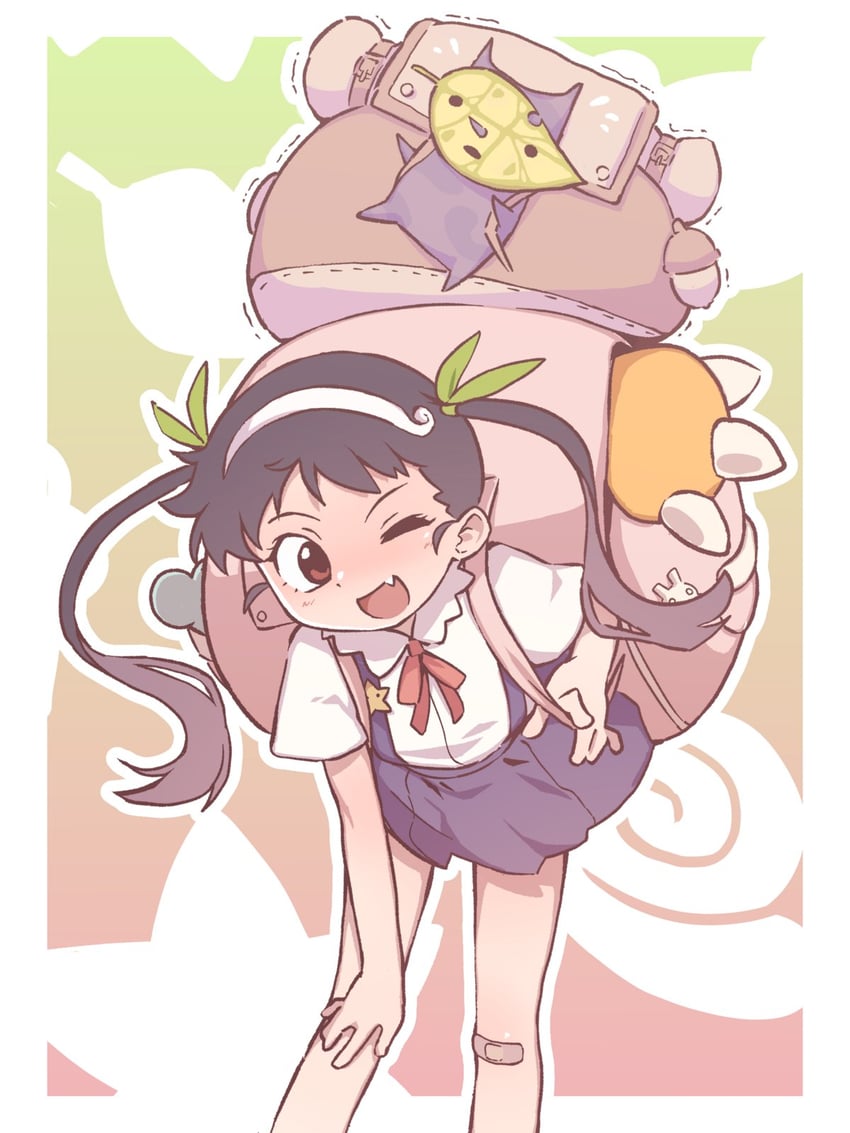 hachikuji mayoi and korok (the legend of zelda and 1 more) drawn by orenjipiiru
