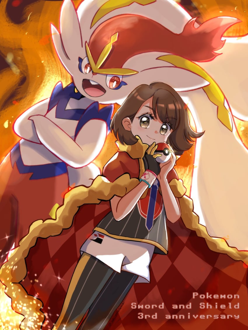 gloria, cinderace, and gigantamax cinderace (pokemon and 1 more) drawn by saki_pokeoekaki