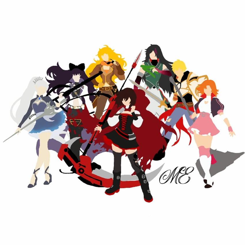 ruby rose, weiss schnee, yang xiao long, blake belladonna, nora valkyrie, and 2 more (rwby)