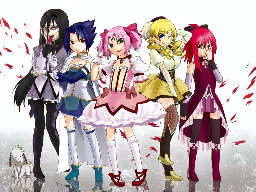 akemi homura, kaname madoka, miki sayaka, sakura kyoko, tomoe mami, and 8 more (mahou shoujo madoka magica and 2 more) drawn by kuukai_(adexi)
