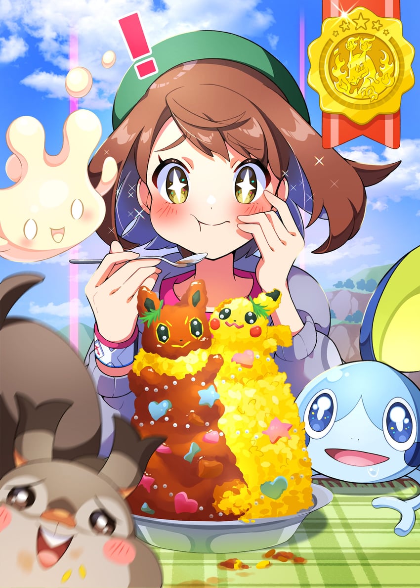 pikachu, gloria, eevee, charizard, sobble, and 3 more (pokemon and 1 more) drawn by pon_yui