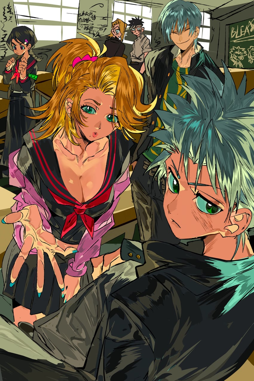 matsumoto rangiku, hitsugaya toushirou, hinamori momo, ichimaru gin, kira izuru, and 1 more (bleach) drawn by xi_luo_an_ya