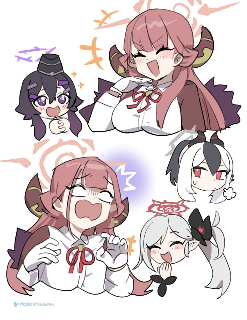 kayoko, aru, mutsuki, and haruka (blue archive) drawn by nemo_(leafnight)