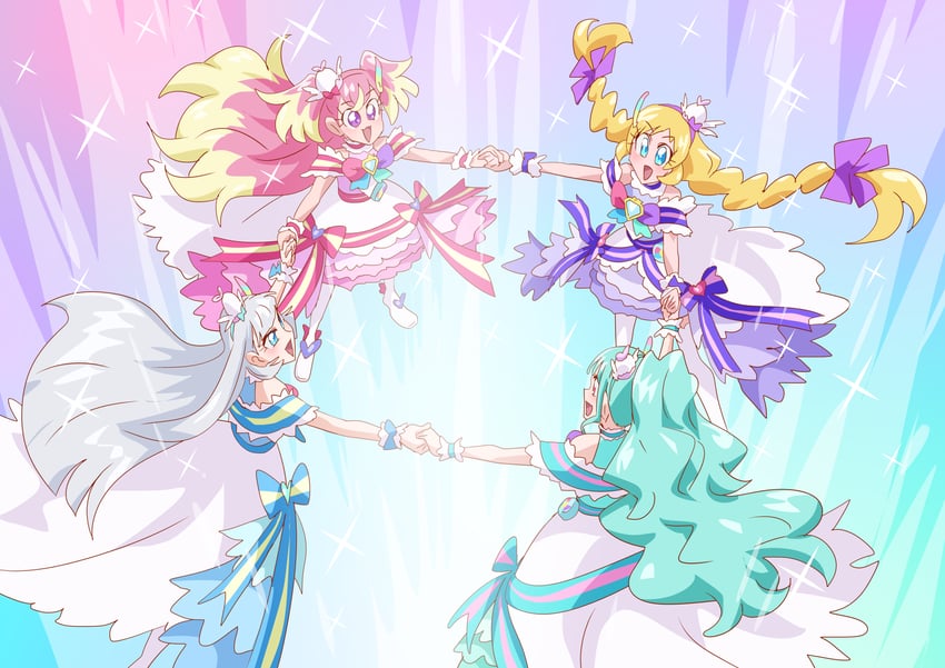 nekoyashiki yuki, inukai komugi, nekoyashiki mayu, inukai iroha, cure wonderful, and 3 more (precure and 1 more) drawn by otokamu