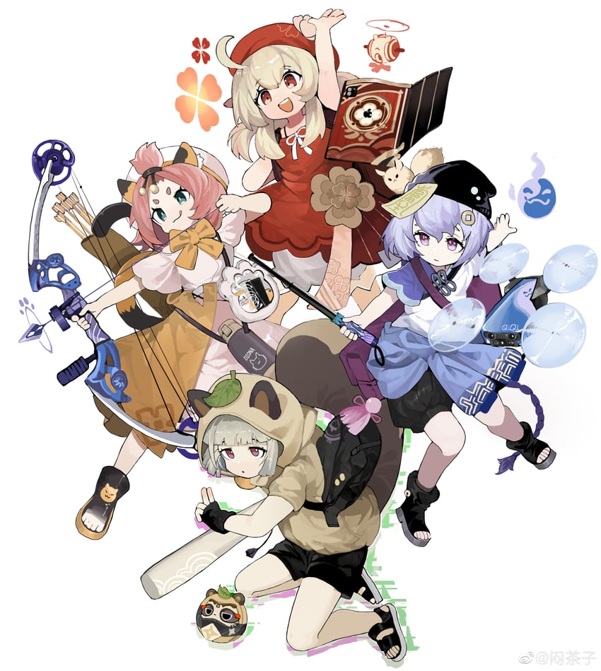 klee, qiqi, dodoco, diona, sayu, and 1 more (genshin impact) drawn by menthako