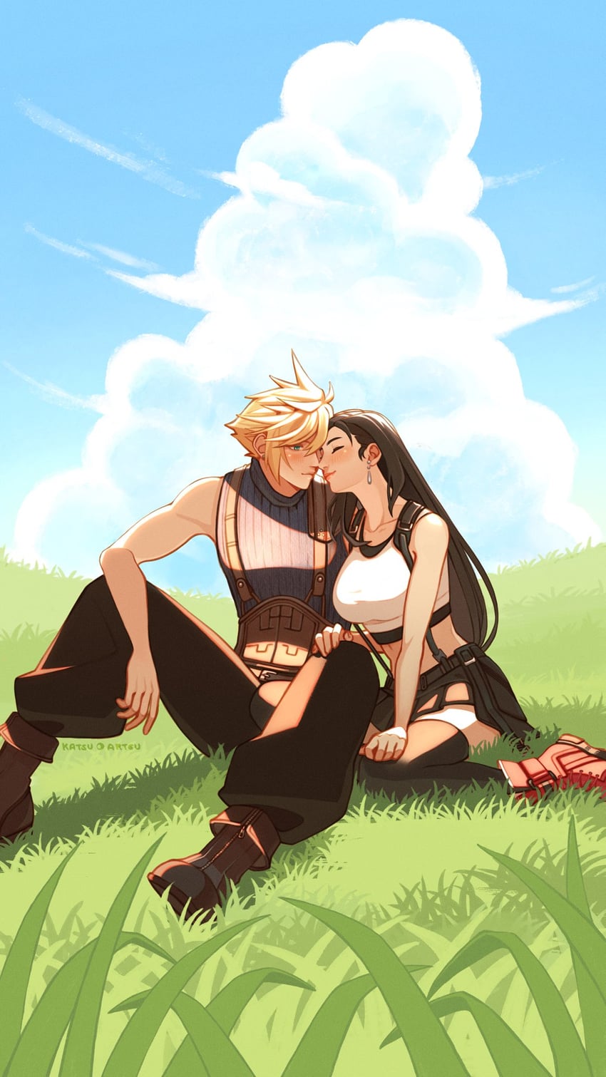 tifa lockhart and cloud strife (final fantasy and 3 more) drawn by katsuartsu
