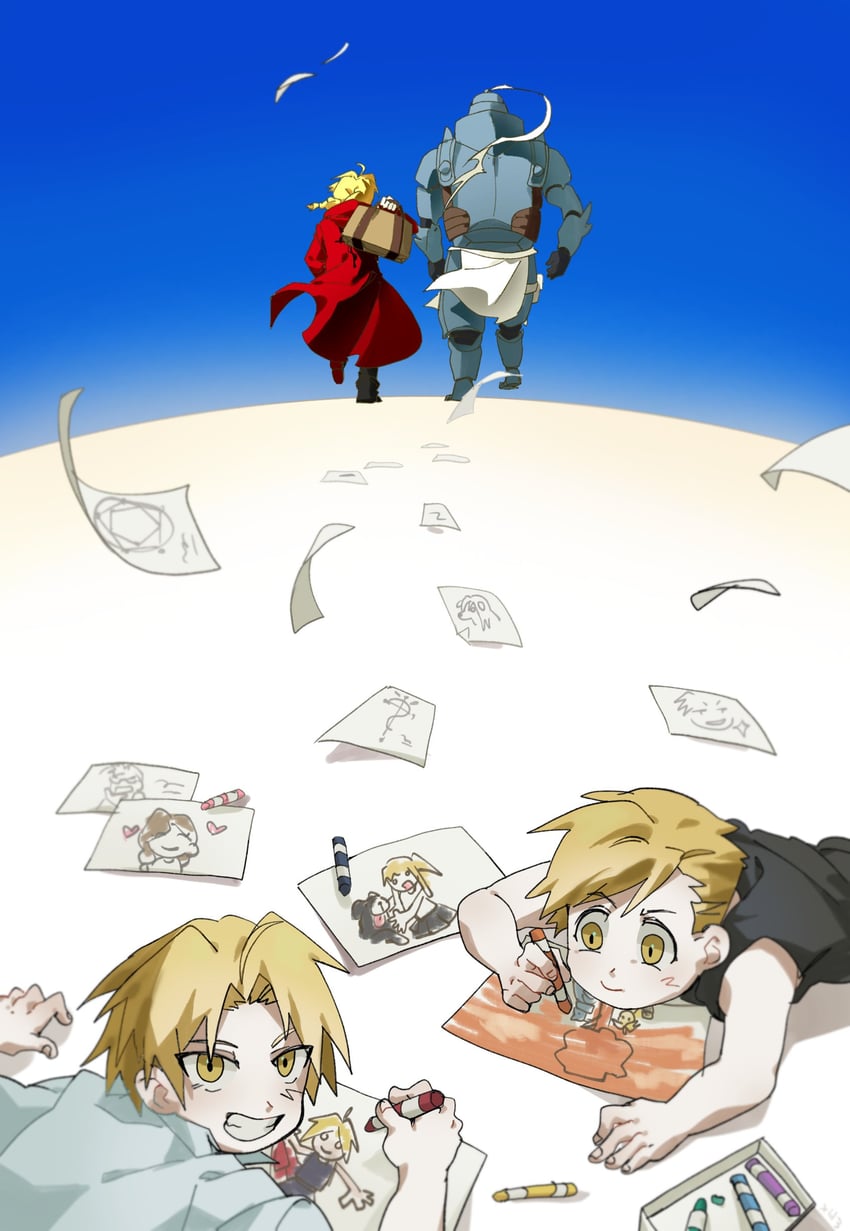 edward elric, alphonse elric, winry rockbell, and trisha elric (fullmetal alchemist) drawn by o21371xc