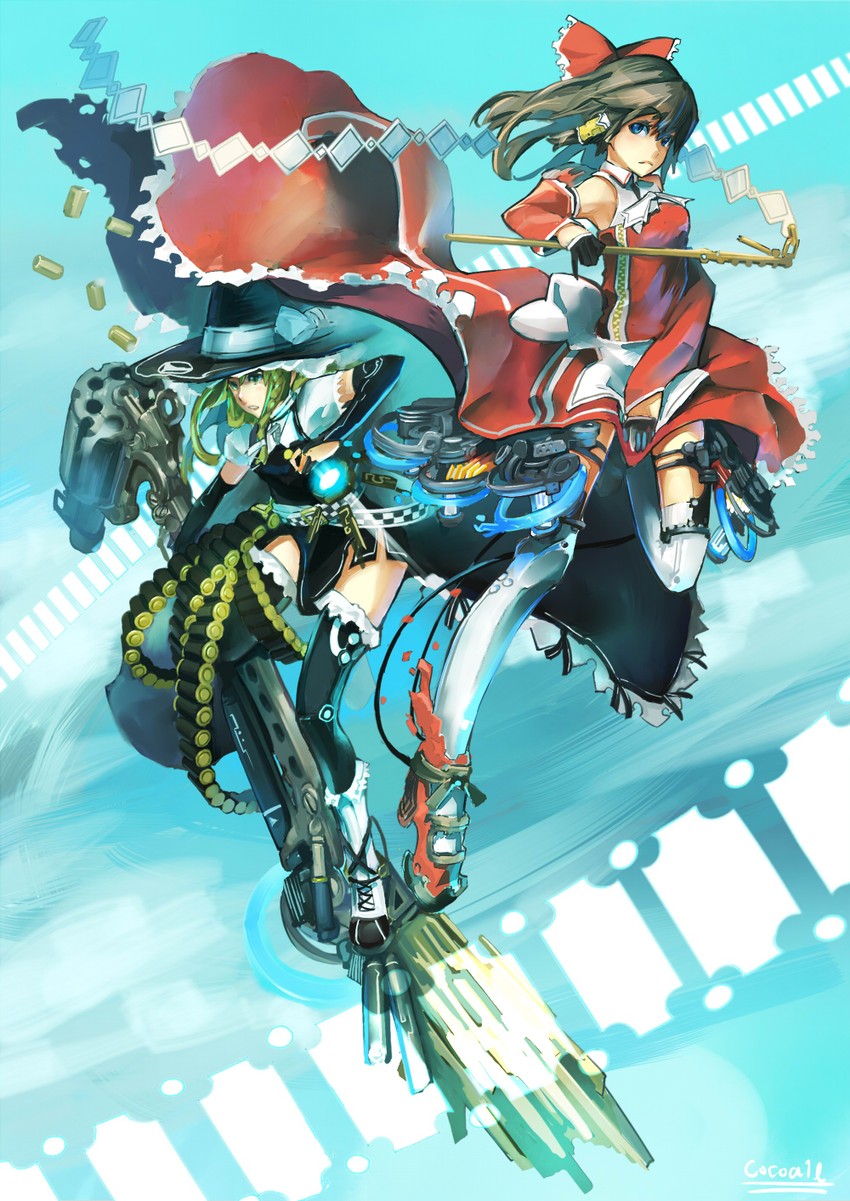 hakurei reimu and kirisame marisa (touhou) drawn by cocoaore