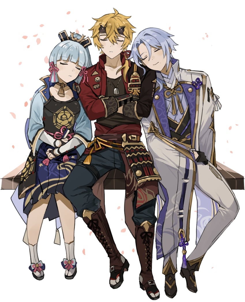kamisato ayaka, kamisato ayato, and thoma (genshin impact) drawn by gyoju_(only_arme_nim)
