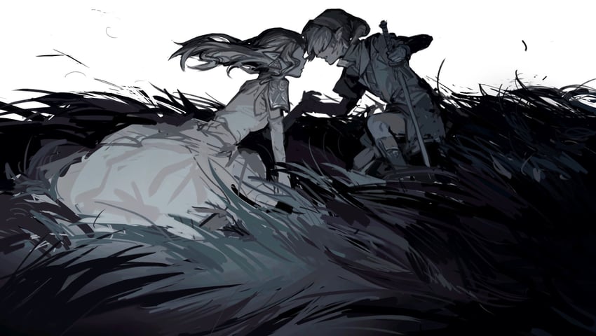link and princess zelda (the legend of zelda and 1 more) drawn by azuco