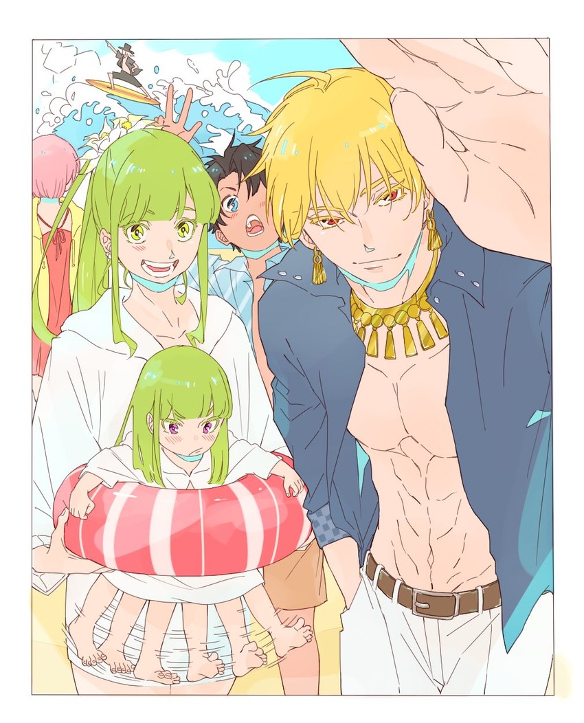 mash kyrielight, fujimaru ritsuka, enkidu, edmond dantes, gilgamesh, and 1 more (fate and 2 more) drawn by yu_(yuririnta)