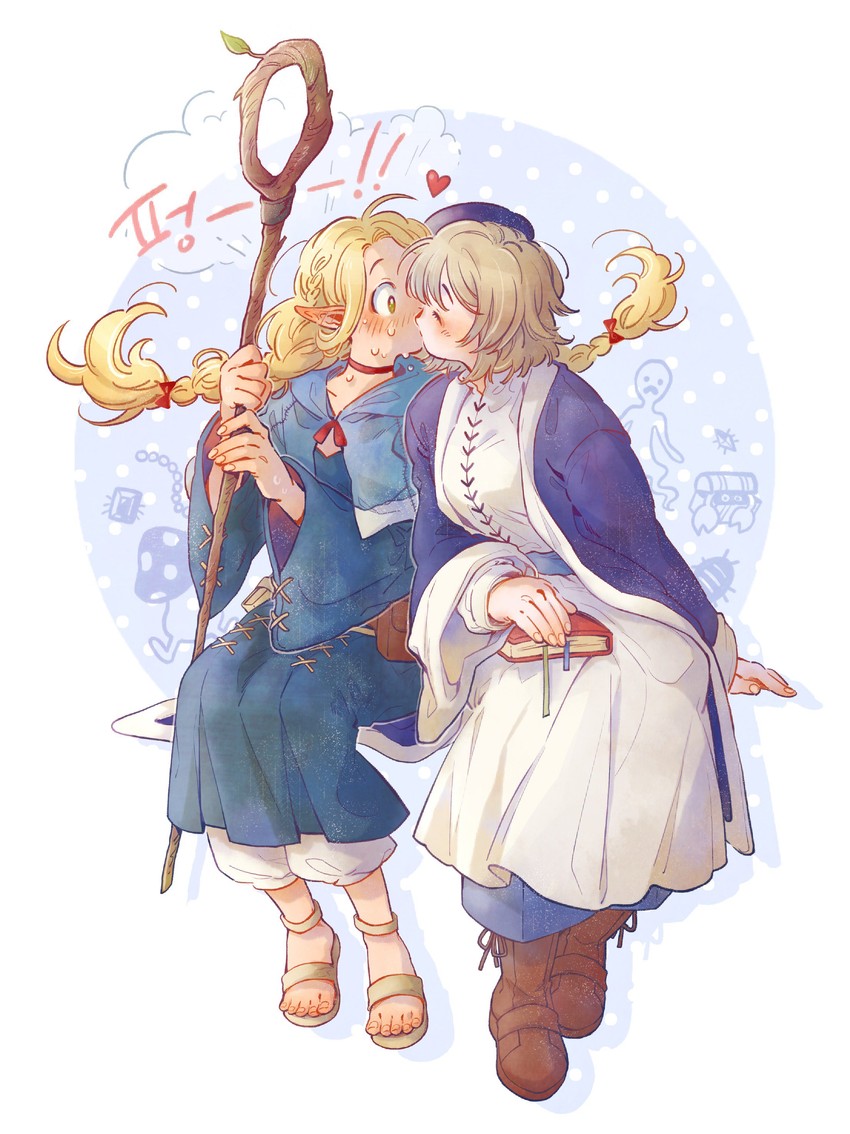 marcille donato, falin touden, and walking mushroom (dungeon meshi) drawn by kossi