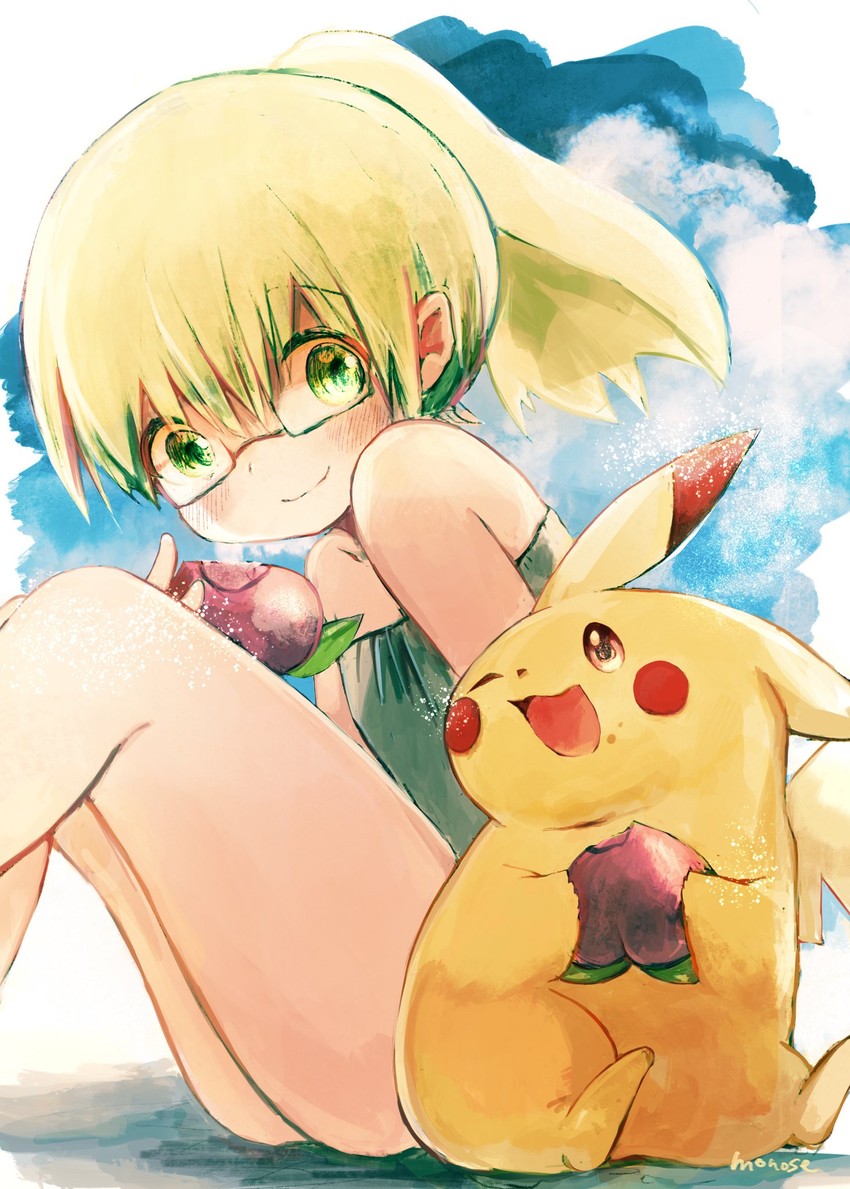 pikachu and riko (pokemon and 1 more) drawn by monose