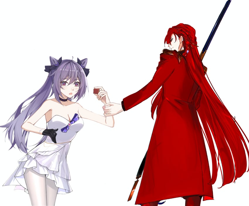 keqing and oda nobunaga (fate and 2 more) drawn by ddlcclia and ironmarch
