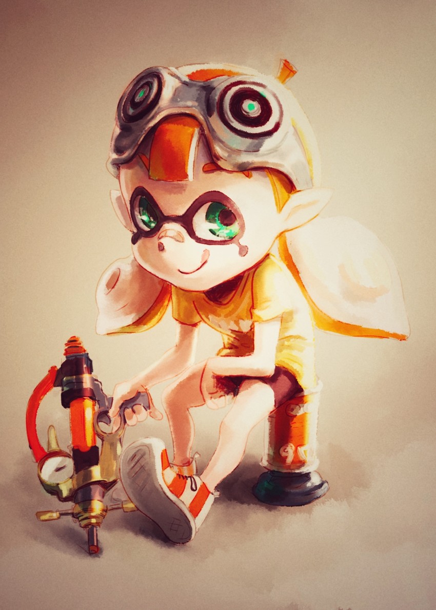 inkling player character and inkling girl (splatoon and 1 more) drawn by takuzou