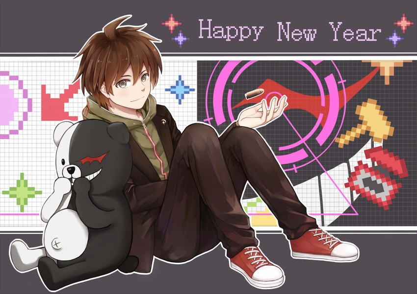 monokuma and naegi makoto (danganronpa and 1 more) drawn by meipoi