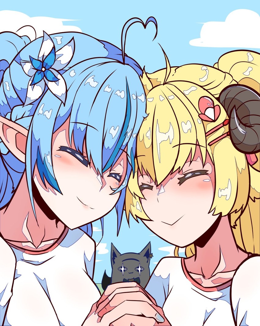 yukihana lamy, tsunomaki watame, and miteiru (hololive) drawn by aikohgin