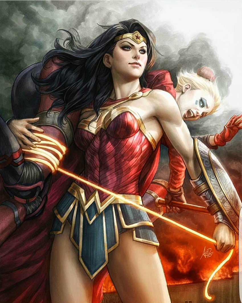 harley quinn and wonder woman (dc comics) drawn by stanley_lau