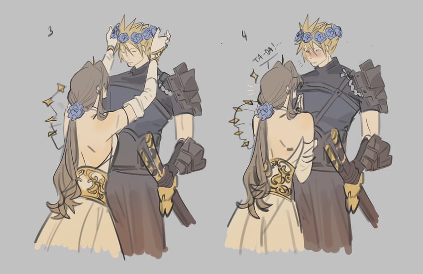 cloud strife and aerith gainsborough (final fantasy and 2 more) drawn by mmmckayyy