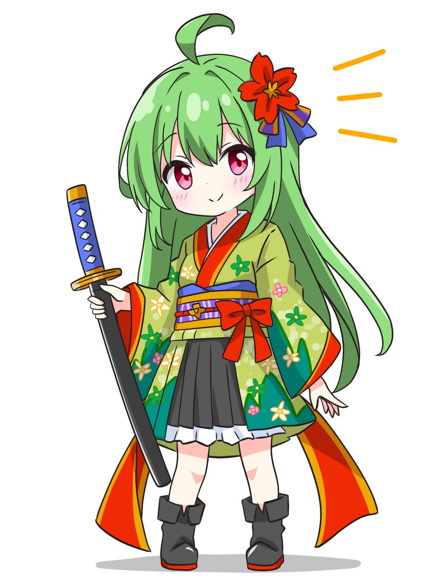 green-haired kimono girl (original) drawn by kotatsu-mazoku