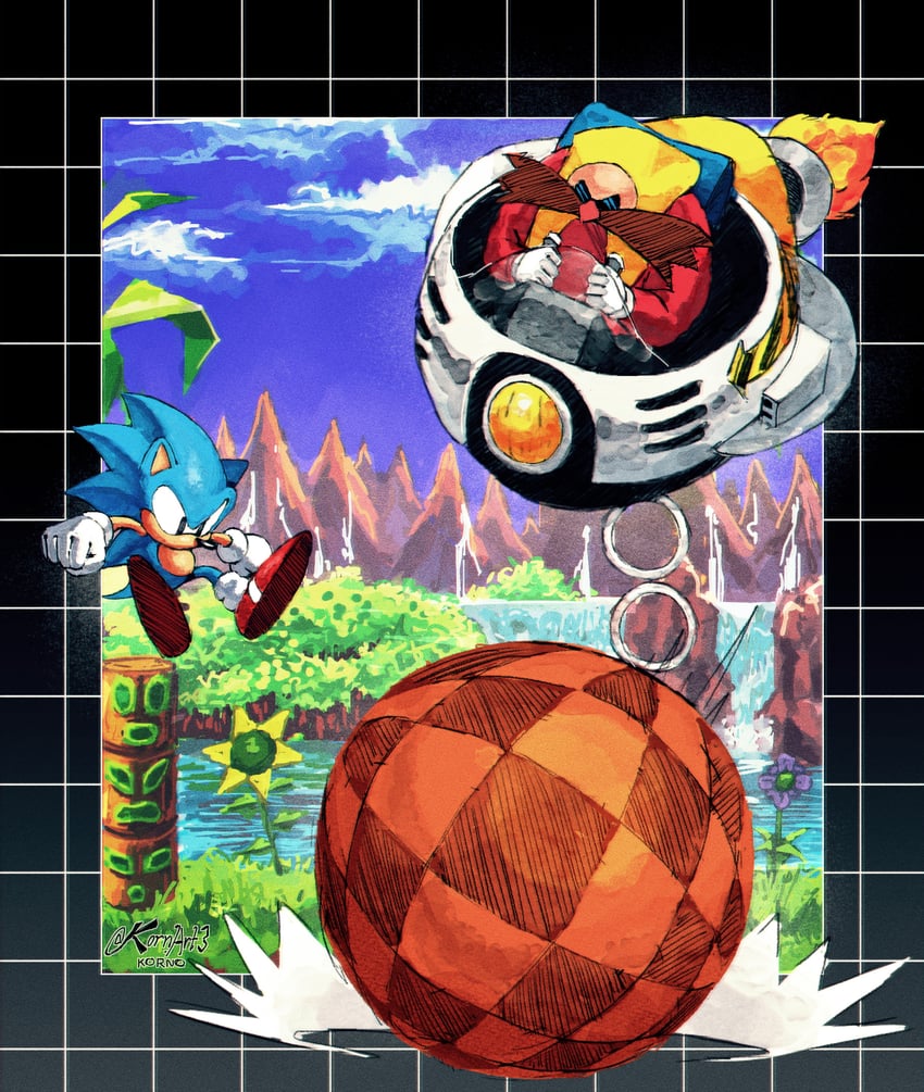 sonic the hedgehog, dr. eggman, classic sonic, and classic eggman (sonic and 2 more) drawn by kornart