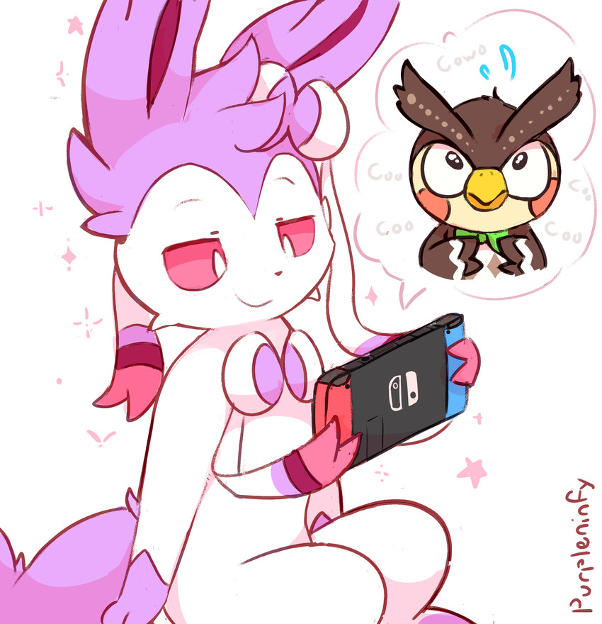 sylveon and blathers (pokemon and 1 more) drawn by purpleninfy