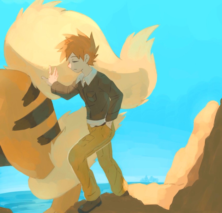blue oak and arcanine (pokemon and 1 more) drawn by torinoko_(miiko_draw)