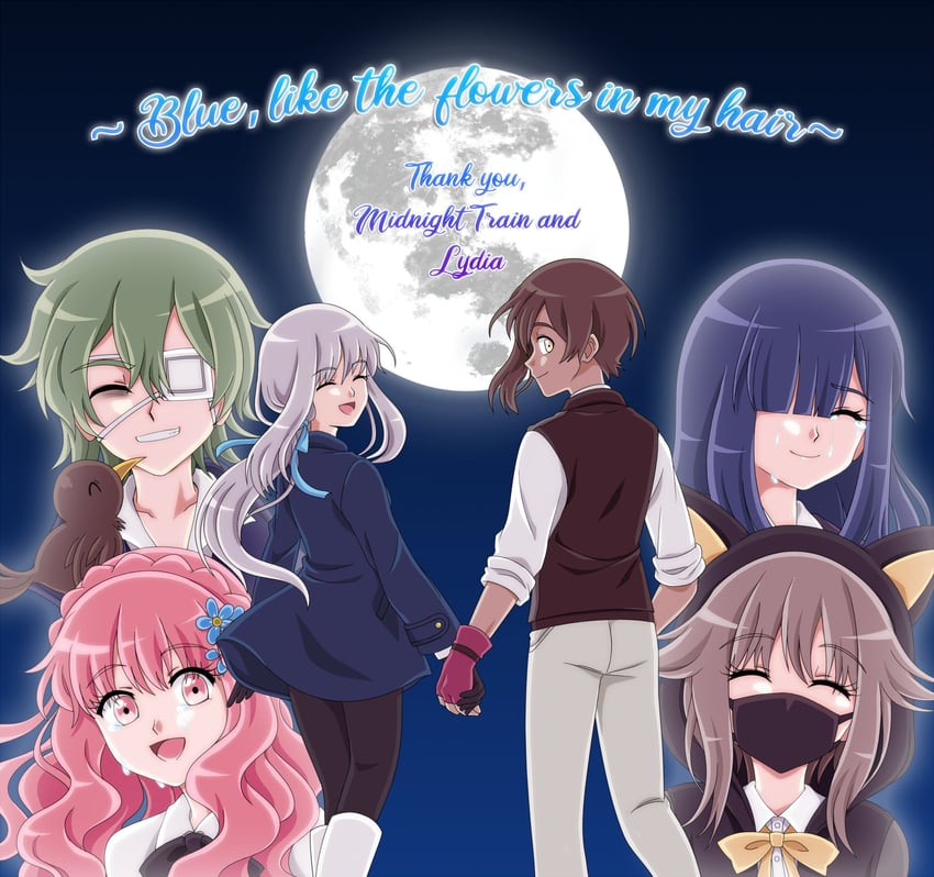 luna wyndell, neil lawton, selene ambrose, apollo carson, celes, and 2 more (midnight train) drawn by moon-realm