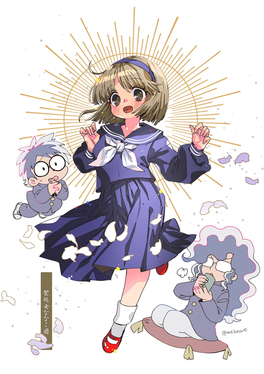 nanako, yotsuya eiichirou, and iidabashi hiroshi (nanako sos) drawn by hayasaka