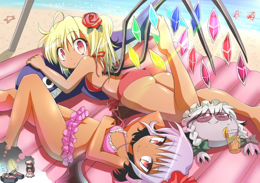 remilia scarlet, flandre scarlet, izayoi sakuya, patchouli knowledge, and hong meiling (touhou) drawn by givuchoko
