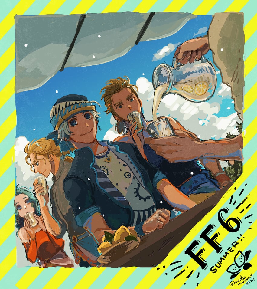 terra branford, locke cole, edgar roni figaro, and sabin rene figaro (final fantasy and 1 more) drawn by uedymummy0921