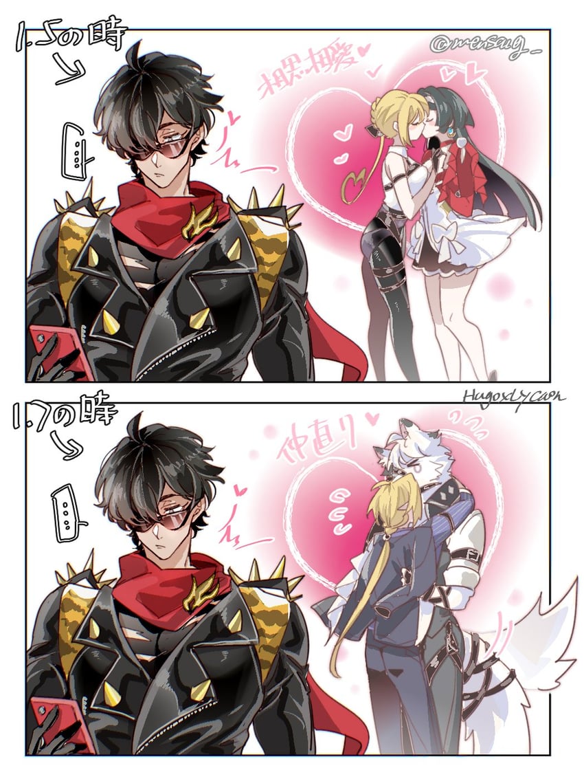 evelyn chevalier, astra yao, von lycaon, lighter, and hugo vlad (zenless zone zero) drawn by mensang