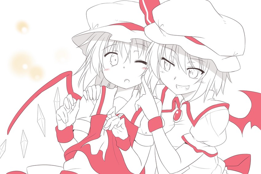 remilia scarlet and flandre scarlet (touhou) drawn by kazawa_(tonzura-d)