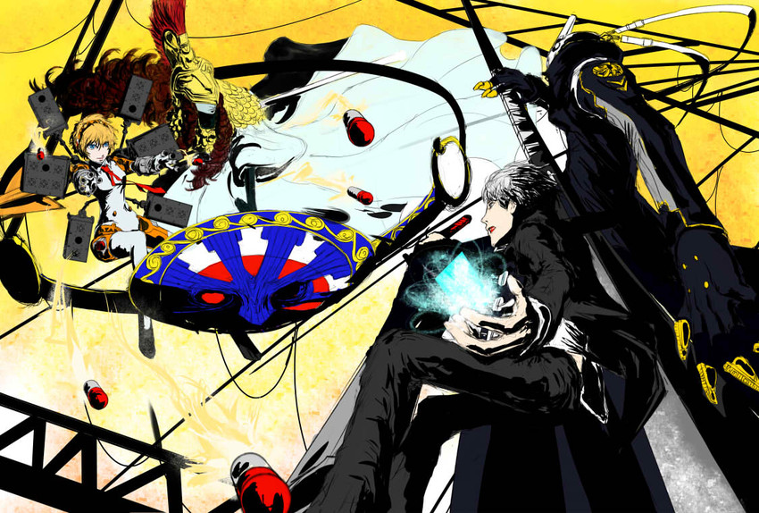 narukami yu, aigis, izanagi, and athena (persona and 3 more) drawn by yuu_(primenumber7)