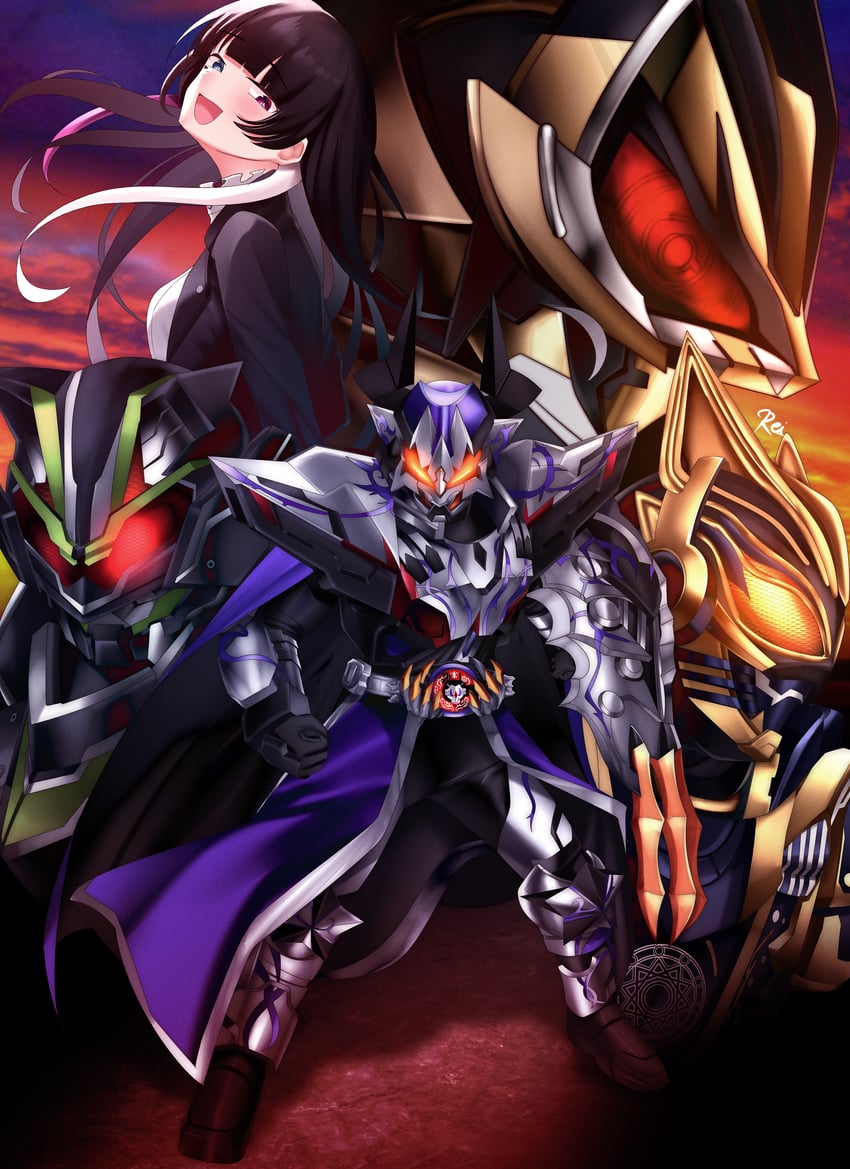 kamen rider tycoon, kamen rider buffa, kamen rider na-go, kamen rider tycoon bujinsword, beroba, and 2 more (kamen rider and 2 more) drawn by reiei_8