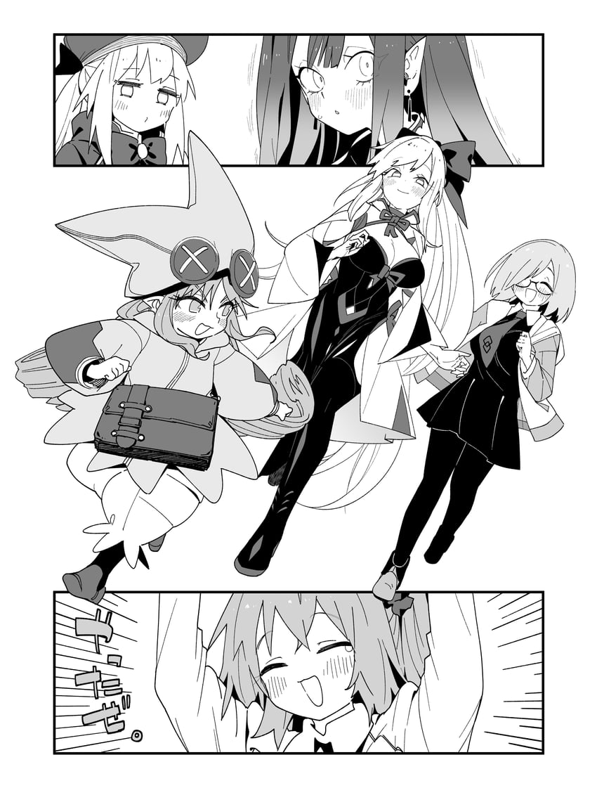 artoria pendragon, mash kyrielight, fujimaru ritsuka, baobhan sith, morgan le fay, and 2 more (fate and 1 more) drawn by waira