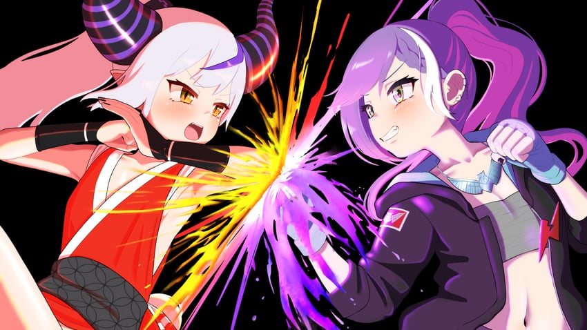 tokoyami towa, shiranui mai, la+ darknesss, and ed (hololive and 2 more) drawn by happyundergate