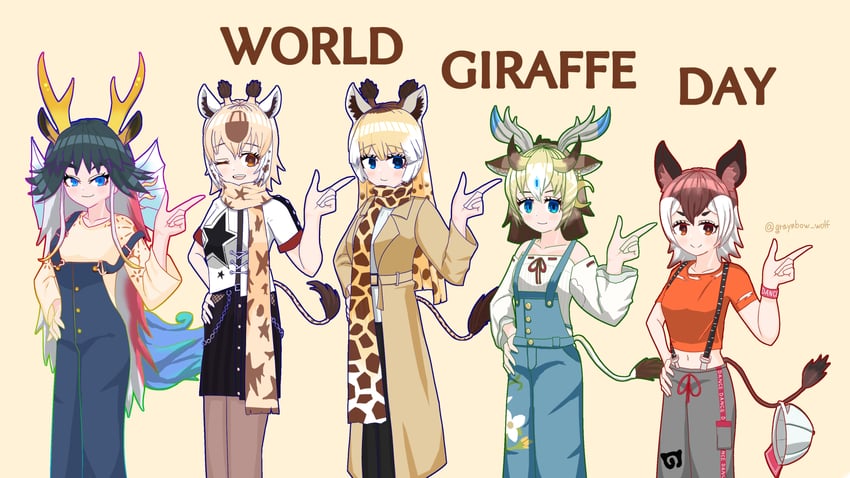 reticulated giraffe, kirin, okapi, sivatherium, and masai giraffe (kemono friends) drawn by nijiiro_(graynbow_wolf)