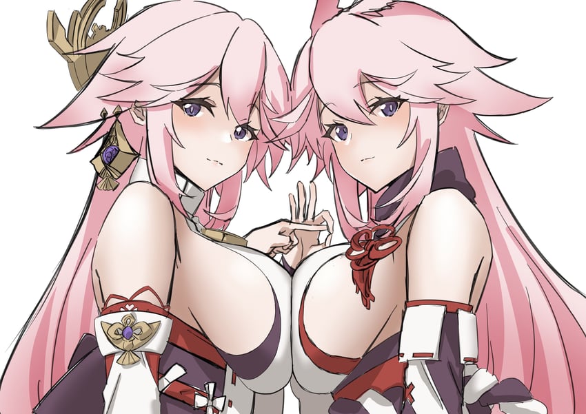 yae miko, yae sakura, and sakura ayane (genshin impact and 3 more) drawn by task_baron