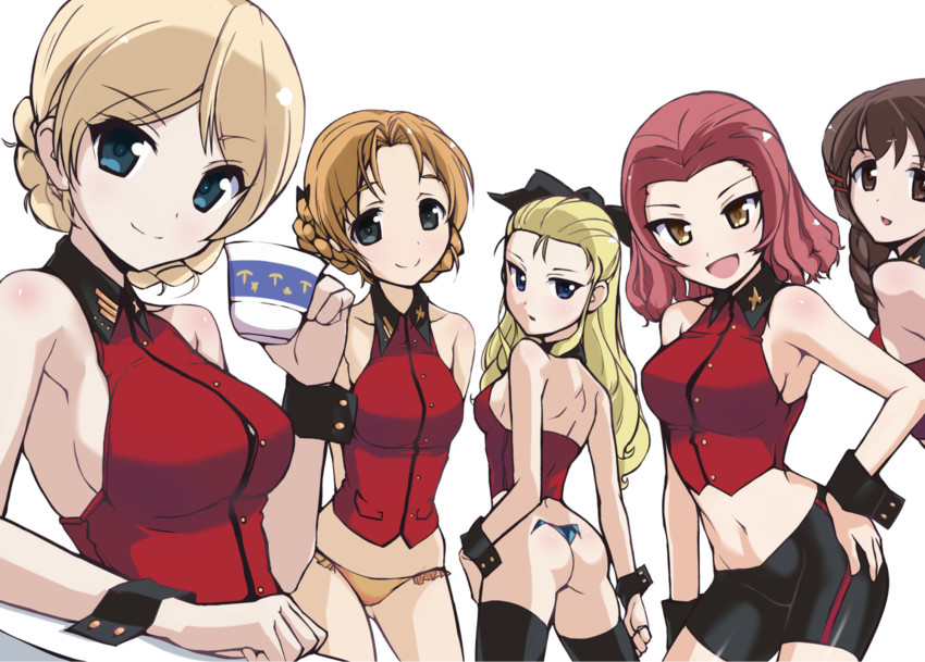 darjeeling, orange pekoe, rosehip, assam, and rukuriri (girls und panzer) drawn by aegis_(theoryiv)