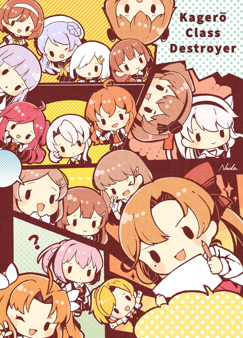 hamakaze, amatsukaze, yukikaze, shiranui, akigumo, and 15 more (kantai collection) drawn by nada_namie