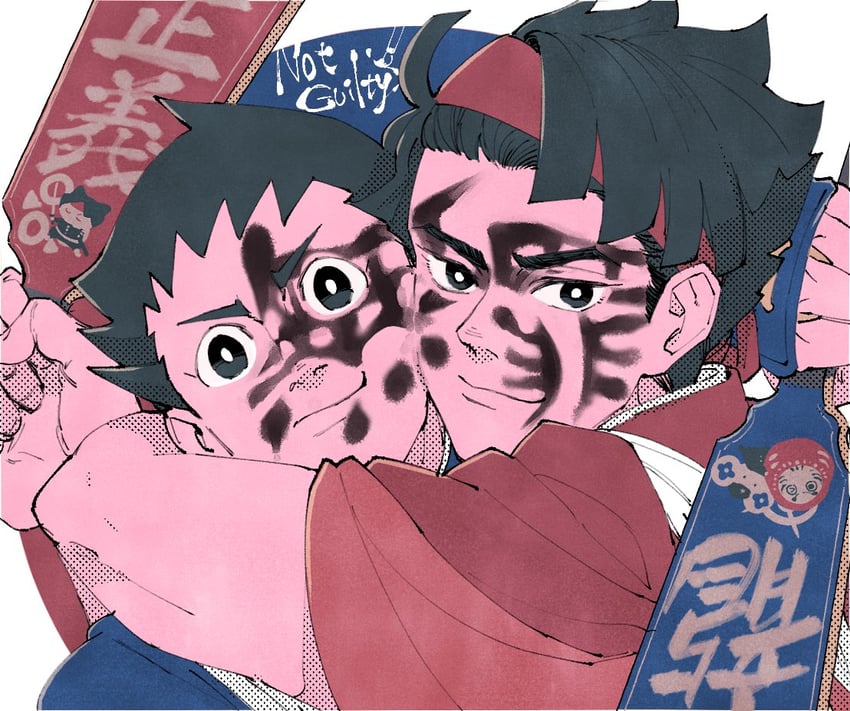 ryunosuke naruhodo and kazuma asogi (ace attorney and 1 more) drawn by shino_(shino_dgs)