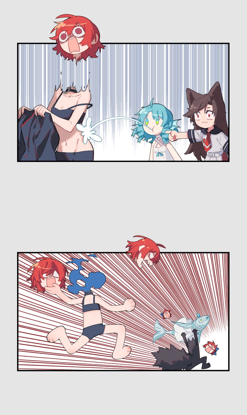 imaizumi kagerou, sekibanki, and wakasagihime (touhou and 1 more) drawn by beichen_xiaobei