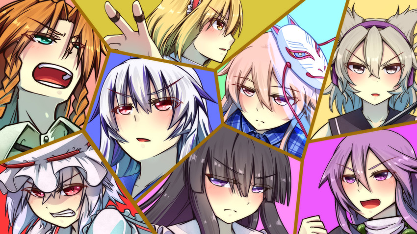 remilia scarlet, alice margatroid, hong meiling, kamishirasawa keine, houraisan kaguya, and 3 more (touhou) drawn by rurushia