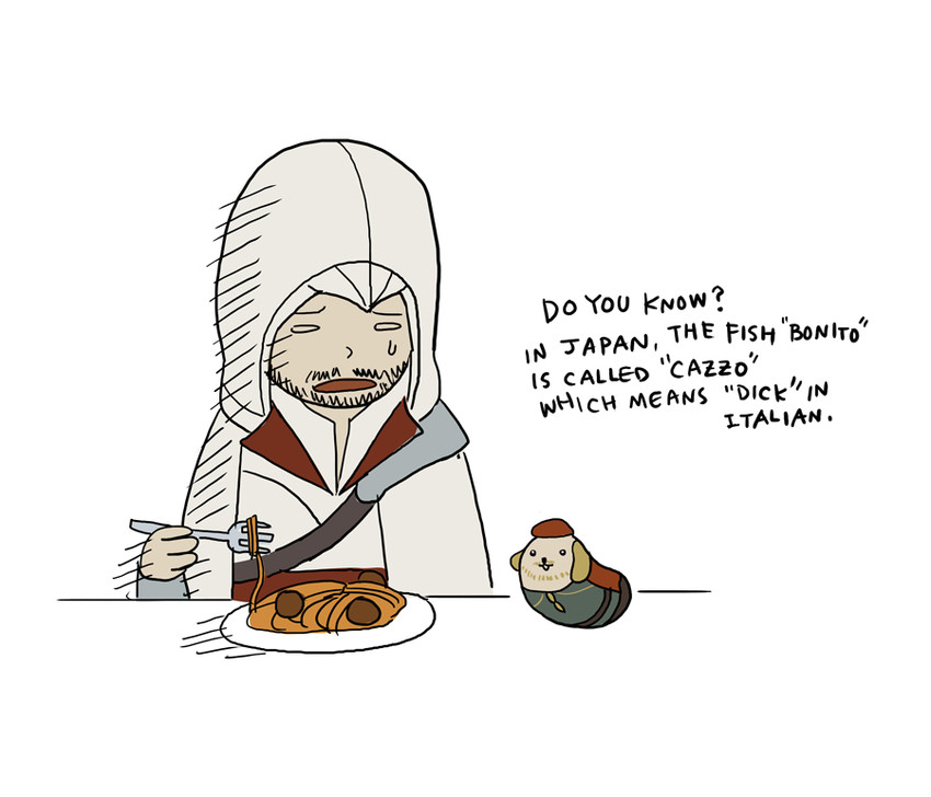ezio auditore da firenze, leonardo da vinci, and mameshiba (assassin's creed and 1 more) drawn by gb_(doubleleaf)