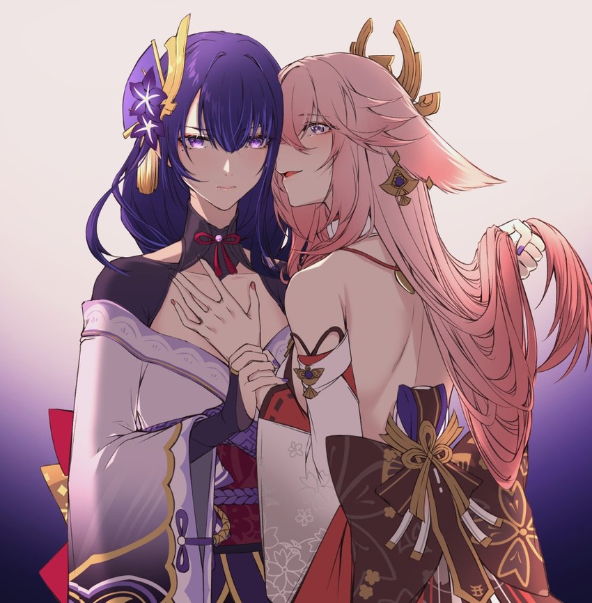 raiden shogun and yae miko (genshin impact) drawn by sieka_(piiroinardesco)