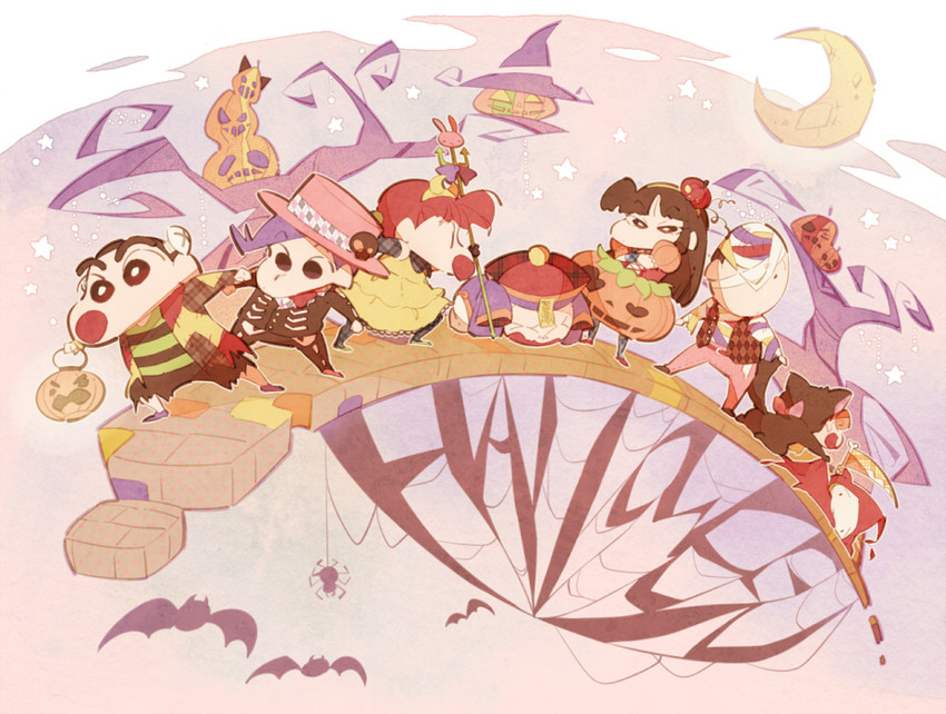 frankenstein's monster, nohara shinnosuke, kazama tooru, sakurada nene, shiro, and 3 more (crayon shin-chan) drawn by namauni