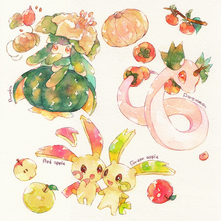 lilligant, minun, plusle, and dragonair (pokemon) drawn by oharu-chan