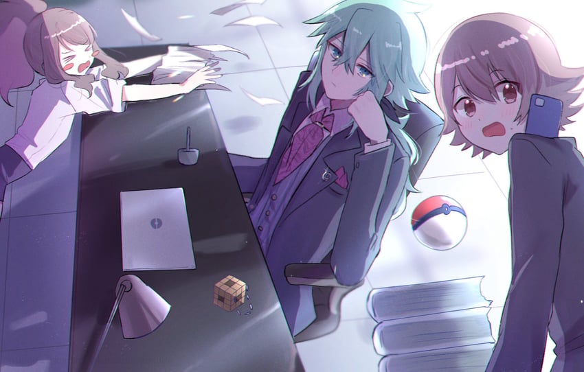 hilda, hilbert, n, and office worker (pokemon and 1 more) drawn by kuritiizu