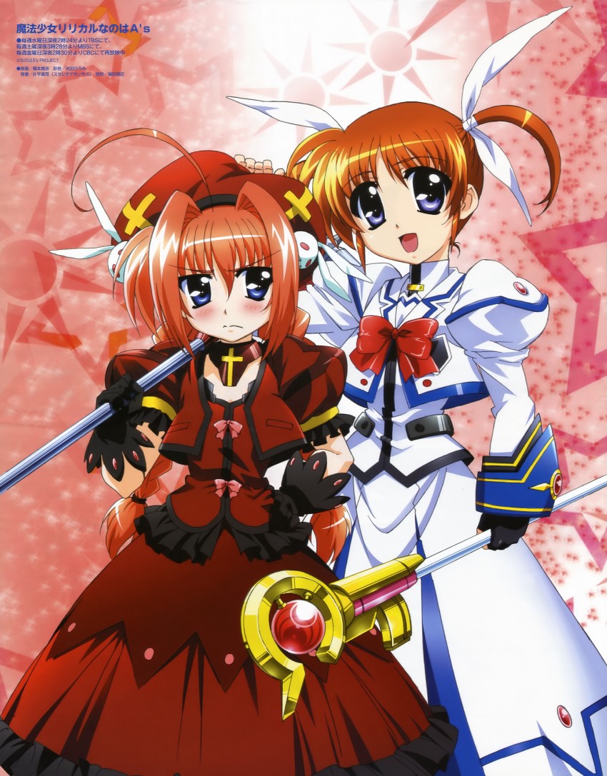 takamachi nanoha, raising heart, vita, and graf eisen (lyrical nanoha and 2 more) drawn by hashimoto_takayoshi